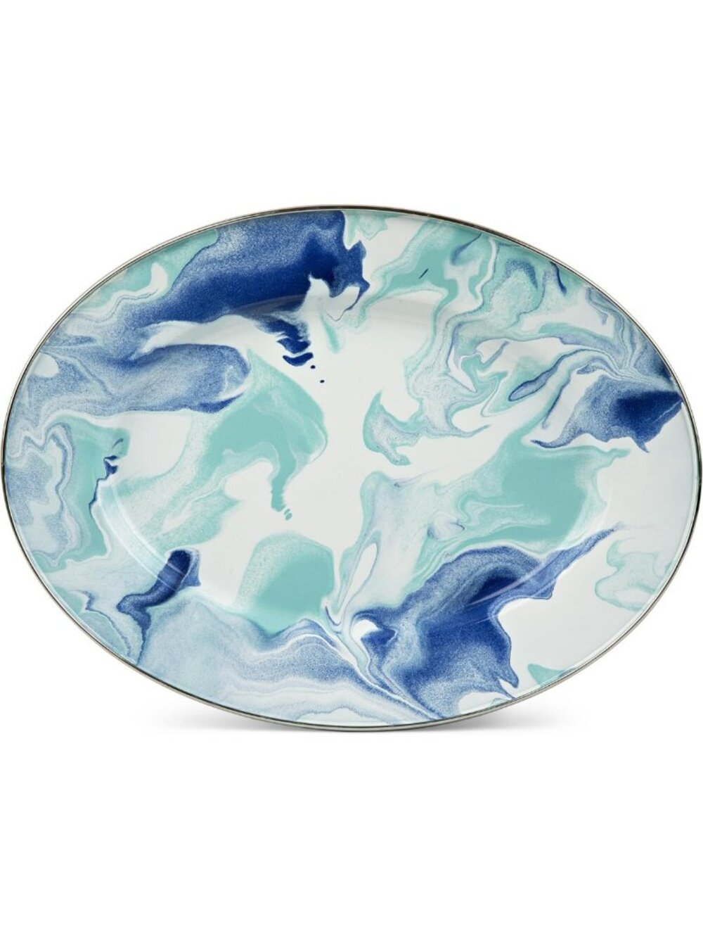 Large Lagoon Enamel Oval Platter, 12x16in - Stylish Serveware for Entertaining